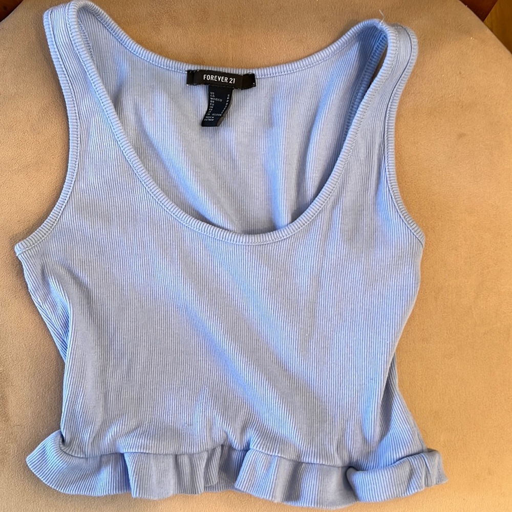 Never worn forever 21 periwinkle tank top with ruffle detail